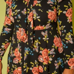 Plus Size Rose Floral Print High Low Flare Dress -Radiant Drape Sales 2019883 001 4