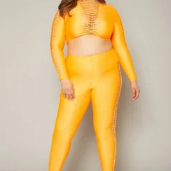 Plus Size Slit Hem Crop Top & Leggings Set
