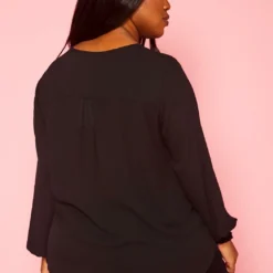 Plus Size V Neck Pocket Hem Long Sleeve Blouse -Radiant Drape Sales 2019925 001 4