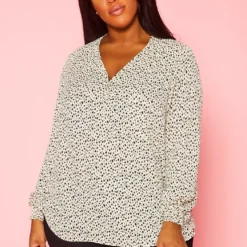 Plus Size V Neck Spotted Blouse
