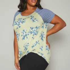 Plus Size Floral Print Twist Hem Shirt -Radiant Drape Sales 2019939 001 2