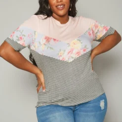 Plus Size Multi Print Short Sleeve Shirt