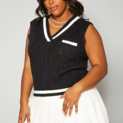 Plus Size Cable Knit Varsity Top