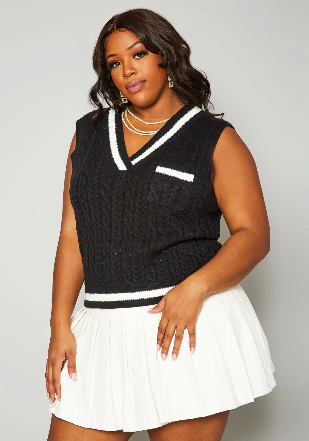 Plus Size Cable Knit Varsity Top 1 Plus Size Cable Knit Varsity Top