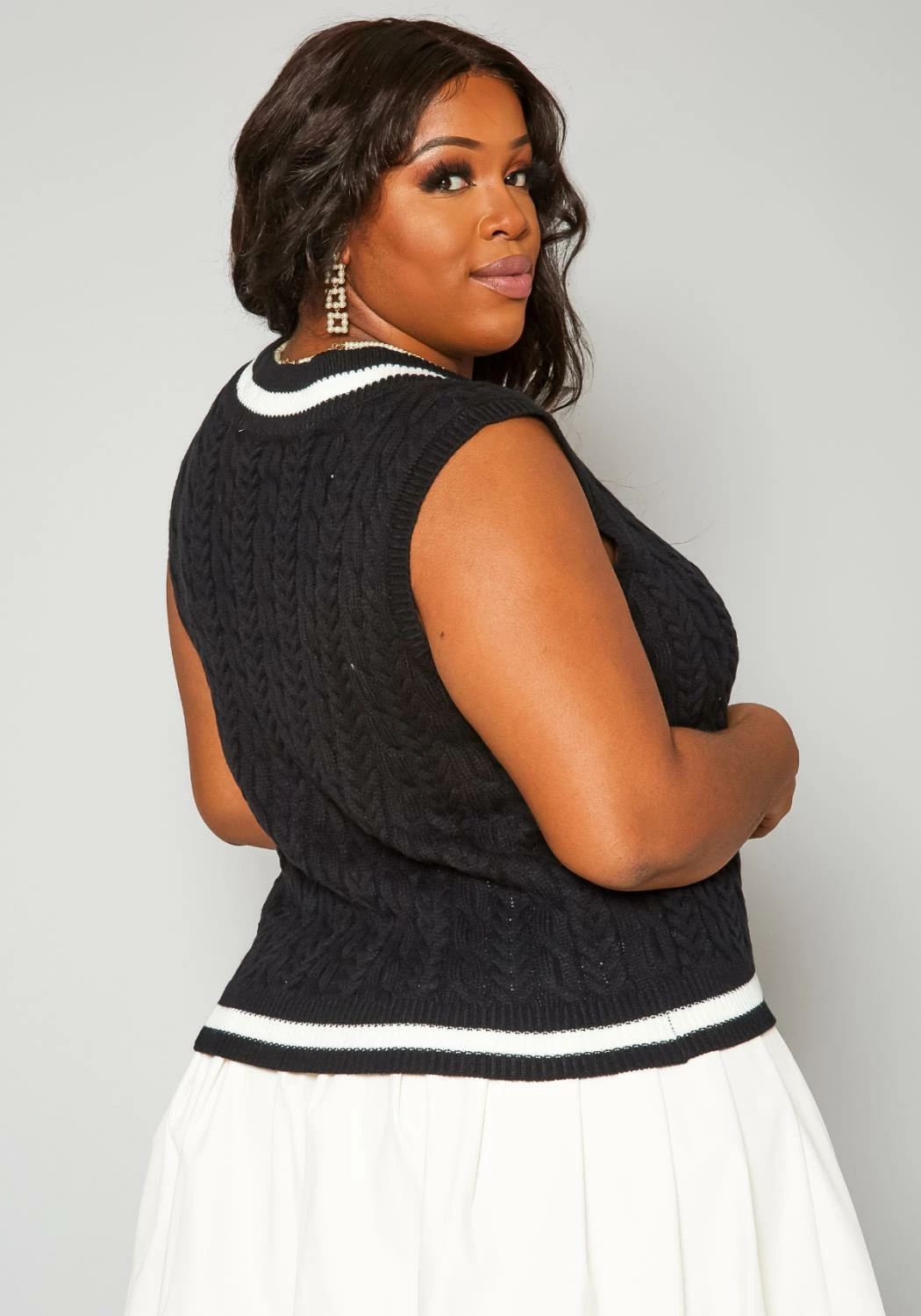 Plus Size Cable Knit Varsity Top 4 Plus Size Cable Knit Varsity Top - Image 4