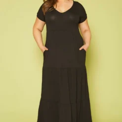 Plus Size Short Sleeve Flare Maxi Dress
