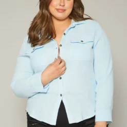 Plus Size Collar Neck Button Up Shirt