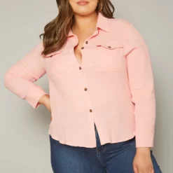 Plus Size Collar Neck Button Up Shirt
