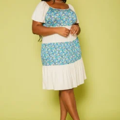 Plus Size Floral Block Flare Dress