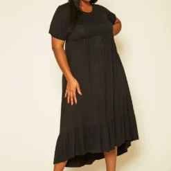 Plus Size Short Sleeve Flare Maxi Dress
