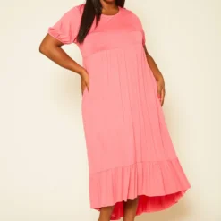 Plus Size Short Sleeve Flare Maxi Dress