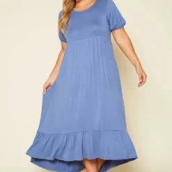 Plus Size Short Sleeve Flare Maxi Dress