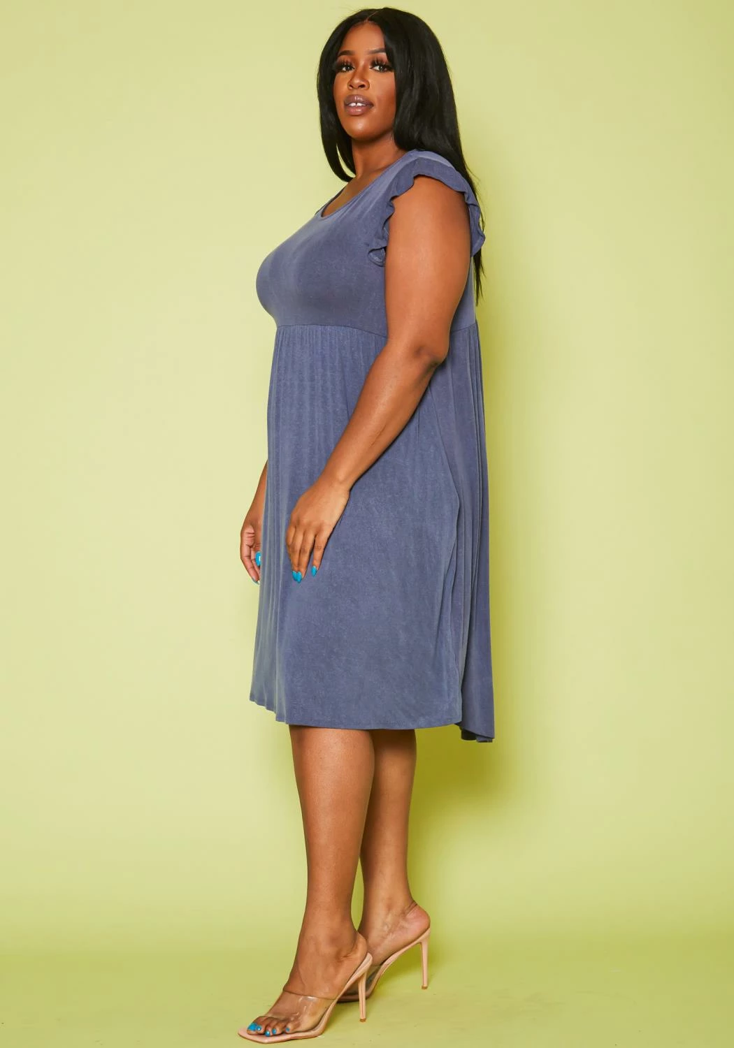 Plus Size Ruffle Sleeve Flare Mini Dress 3 Plus Size Ruffle Sleeve Flare Mini Dress - Image 3