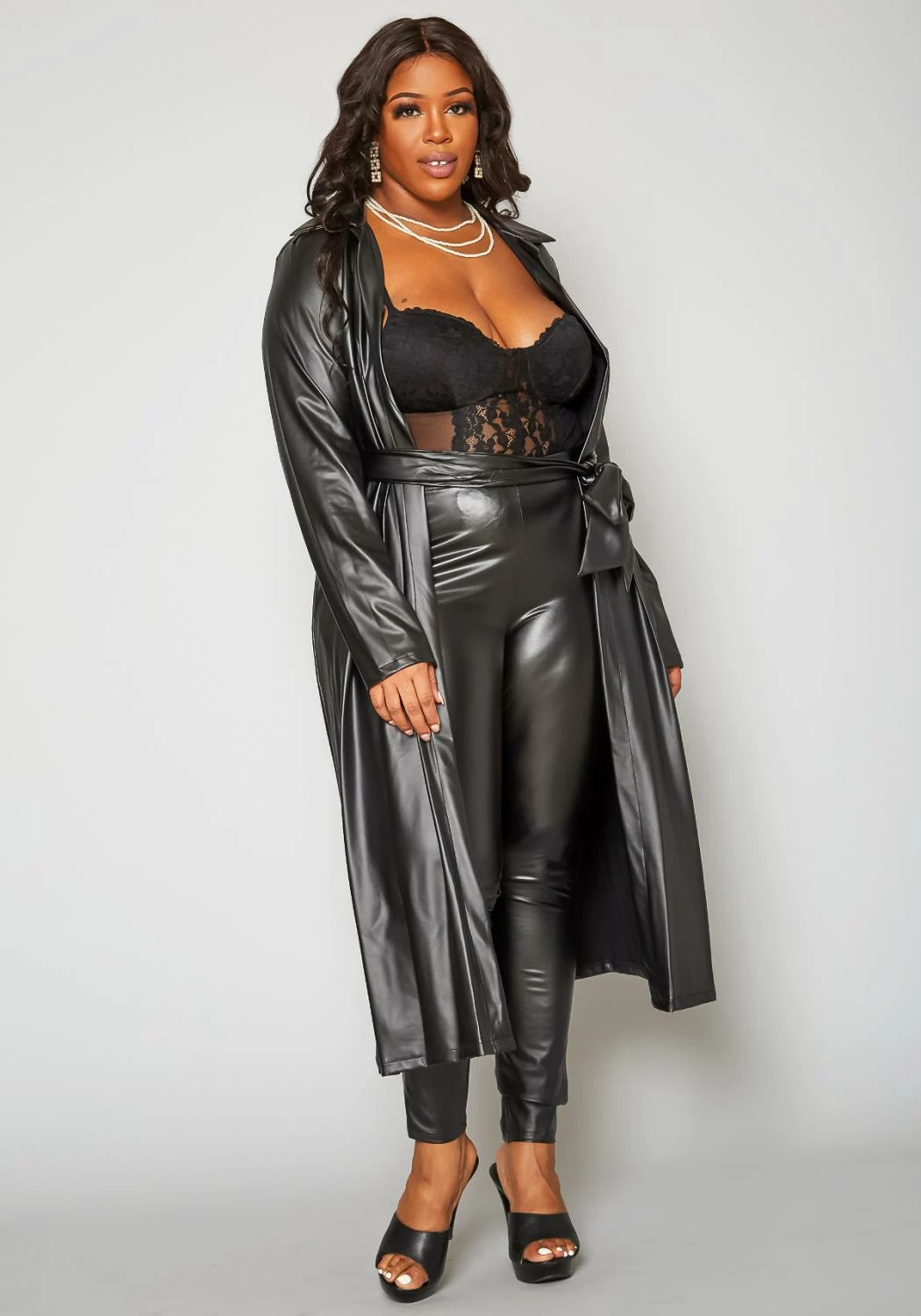 Plus Size PU Leather Longline Jacket & Legging Set 2 Plus Size PU Leather Longline Jacket & Legging Set - Image 2