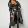 Plus Size PU Leather Longline Jacket & Legging Set