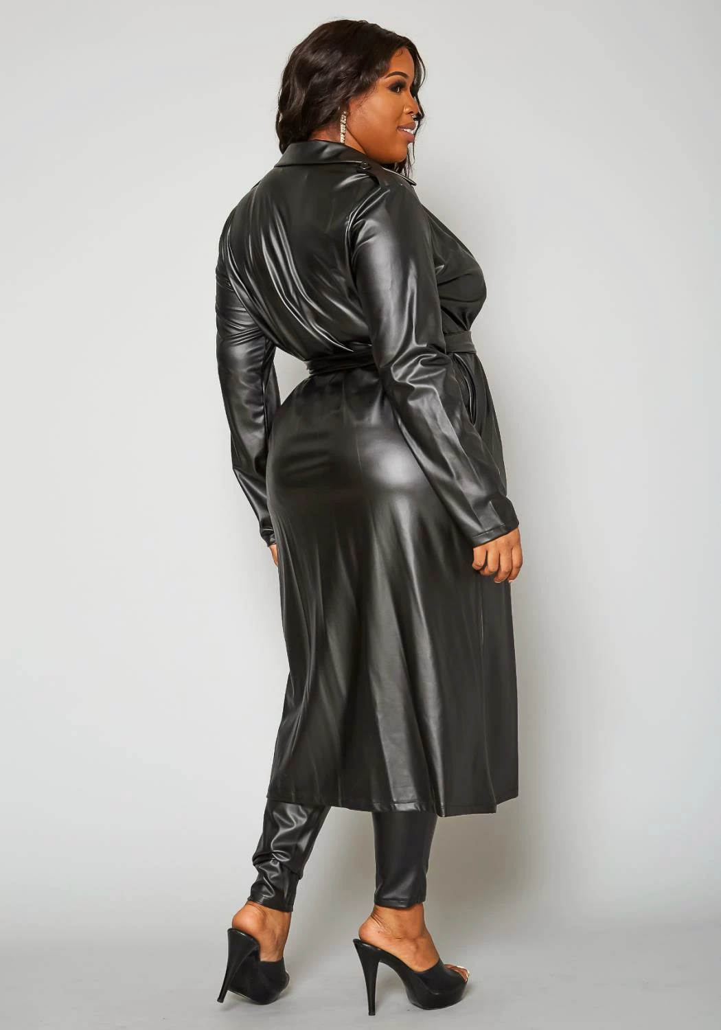 Plus Size PU Leather Longline Jacket & Legging Set 4 Plus Size PU Leather Longline Jacket & Legging Set - Image 4