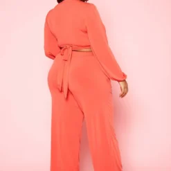 Plus Size Wrap Crop Top & Wide Pants Set -Radiant Drape Sales 2020022 001 3