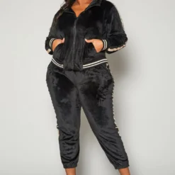 Plus Size Velvet Two Piece Tracksuit