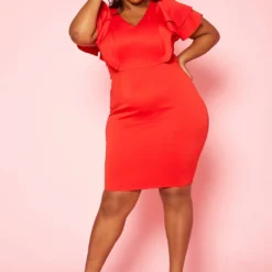 Plus Size Ruffle Sleeve Mini Dress