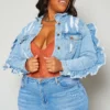 Plus Size Ruffle Trim Denim Jacket