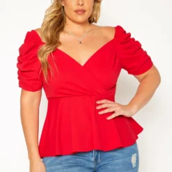 Plus Size Ruched Short Sleeve Peplum Top