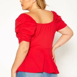 Plus Size Ruched Short Sleeve Peplum Top -Radiant Drape Sales 2020096 001 3