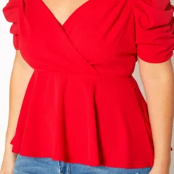Plus Size Ruched Short Sleeve Peplum Top -Radiant Drape Sales 2020096 001 4