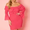 Plus Size Smocked Off Shoulder Mini Dress