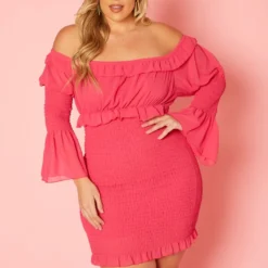 Plus Size Smocked Off Shoulder Mini Dress
