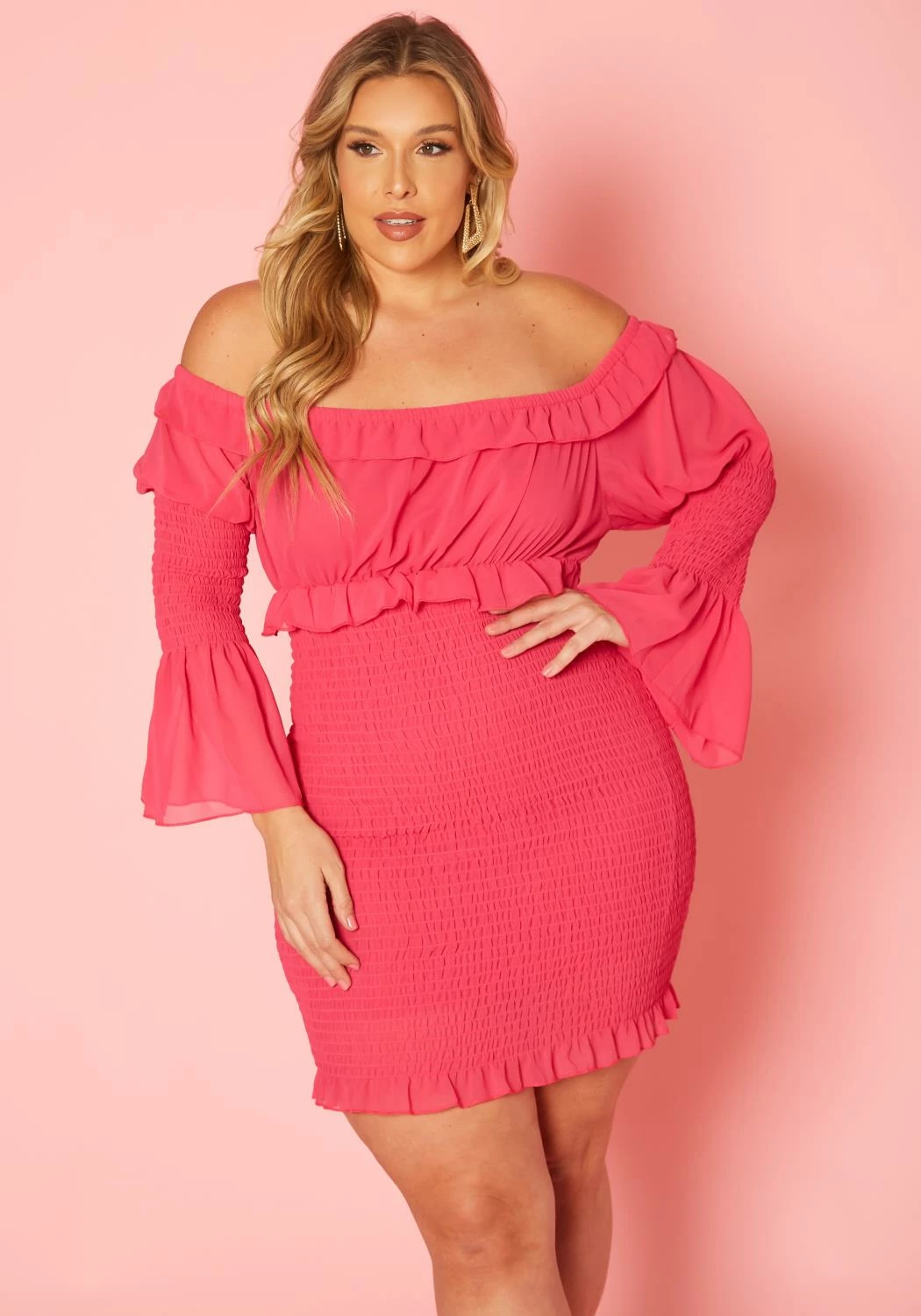 Plus Size Smocked Off Shoulder Mini Dress 1 Plus Size Smocked Off Shoulder Mini Dress