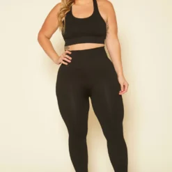 Plus Size Ribbed Racerback Tank Top & Leggings Set