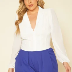 Plus Size Corset Hem Long Sleeve Top