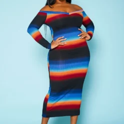 Plus Size Gradient Print Bodycon Maxi Dress