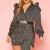Plus Size Polka Dot Long Sleeve Mini Dress