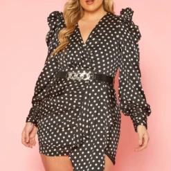 Plus Size Polka Dot Long Sleeve Mini Dress
