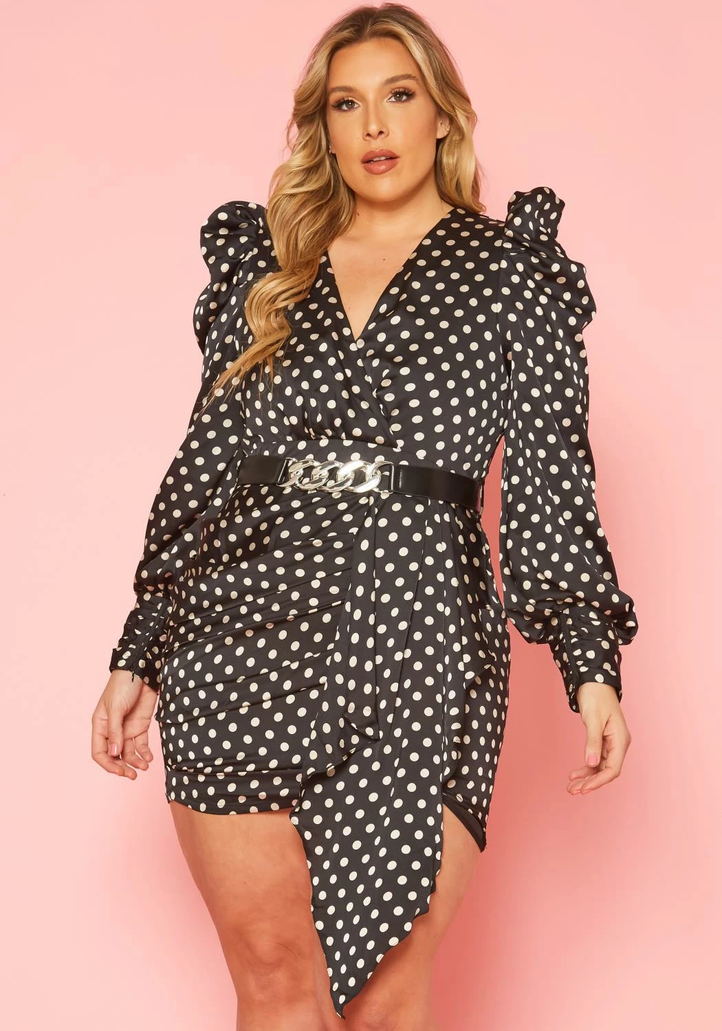 Plus Size Polka Dot Long Sleeve Mini Dress 1 Plus Size Polka Dot Long Sleeve Mini Dress