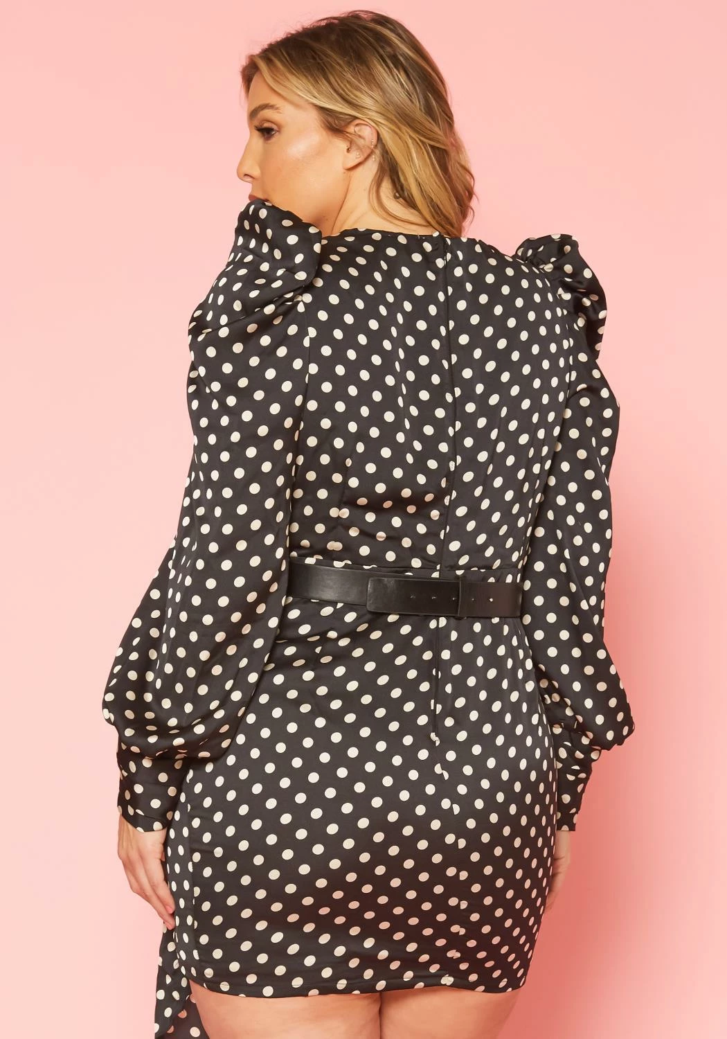 Plus Size Polka Dot Long Sleeve Mini Dress 4 Plus Size Polka Dot Long Sleeve Mini Dress - Image 4