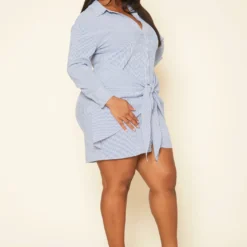 Plus Size Striped Collar Neck Mini Dress -Radiant Drape Sales 2020135 001 2