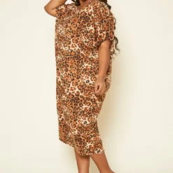 Asoph Plus Size Leapord Print Midi Lounge Dress With Headscarf -Radiant Drape Sales 2020139 001 3