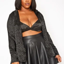 Plus Size Leopard Print Bralette & Slip Robe Set