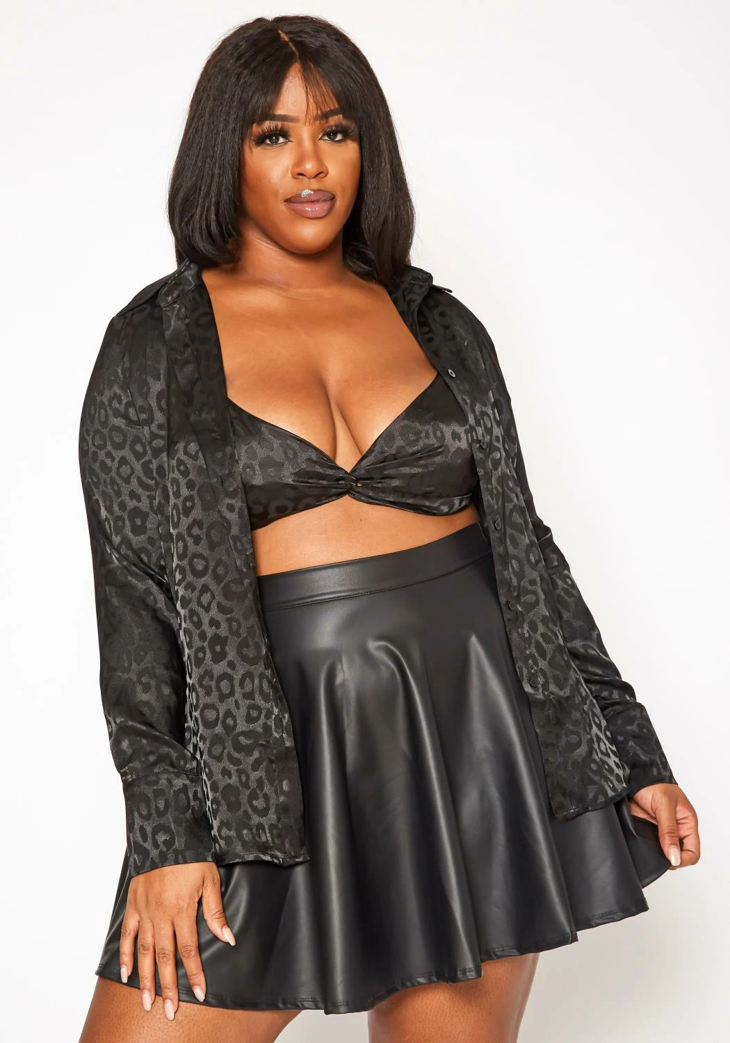 Plus Size Leopard Print Bralette & Slip Robe Set 1 Plus Size Leopard Print Bralette & Slip Robe Set