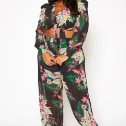 Plus Size Tropical Print Two Piece Set
