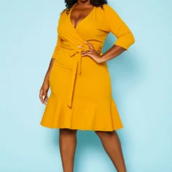 Plus Size V Neck Flare Mini Dress