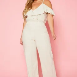 Plus Size Ruffle Hem Flare Jumpsuit