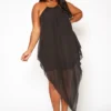 Plus Size Asymmetric Chiffon Flare Dress