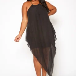 Plus Size Asymmetric Chiffon Flare Dress