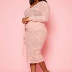 Plus Size Print Mesh Long Sleeve Midi Dress -Radiant Drape Sales 2020183 002 2