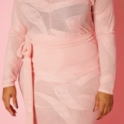 Plus Size Print Mesh Long Sleeve Midi Dress -Radiant Drape Sales 2020183 002 4