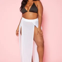 Plus Size High Waist Double Slit Hem Cover Up Skirt