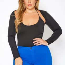Plus Size Bolero Long Sleeve Shrug Bodysuit Set